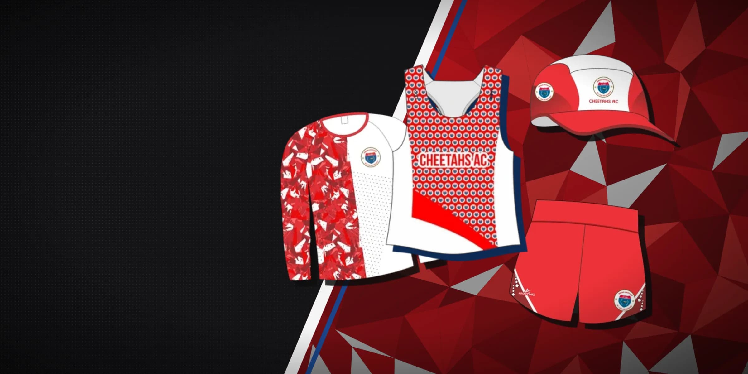 The Cheetahs AC kit: tiled elite vest, elite long sleeve, shorts and cap