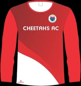 Red long sleeve tee with Cheetahs AC chest print